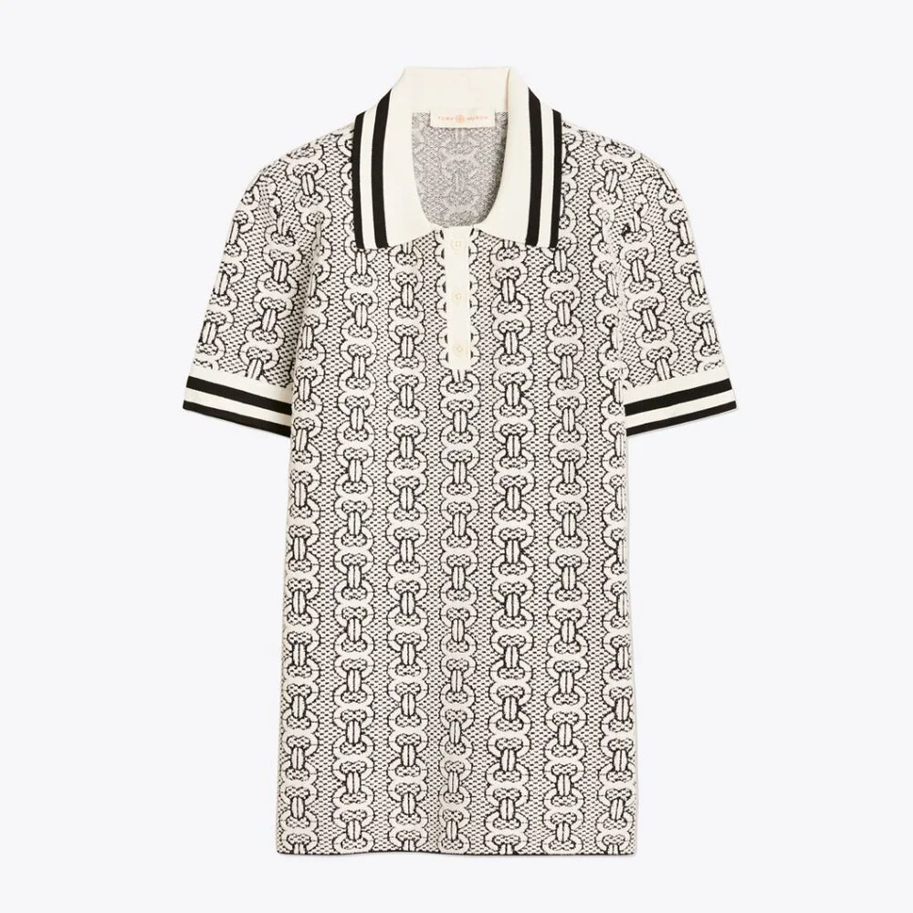 NWT Tory Burch Gemini Link Sweater Polo Shirt Top in New Ivory Black Size S $348
